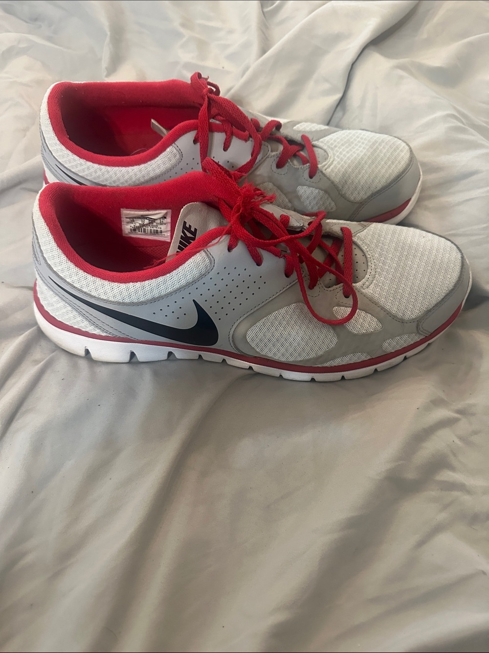Nike White Gray & Red Athletic Shoes with Black Swoosh